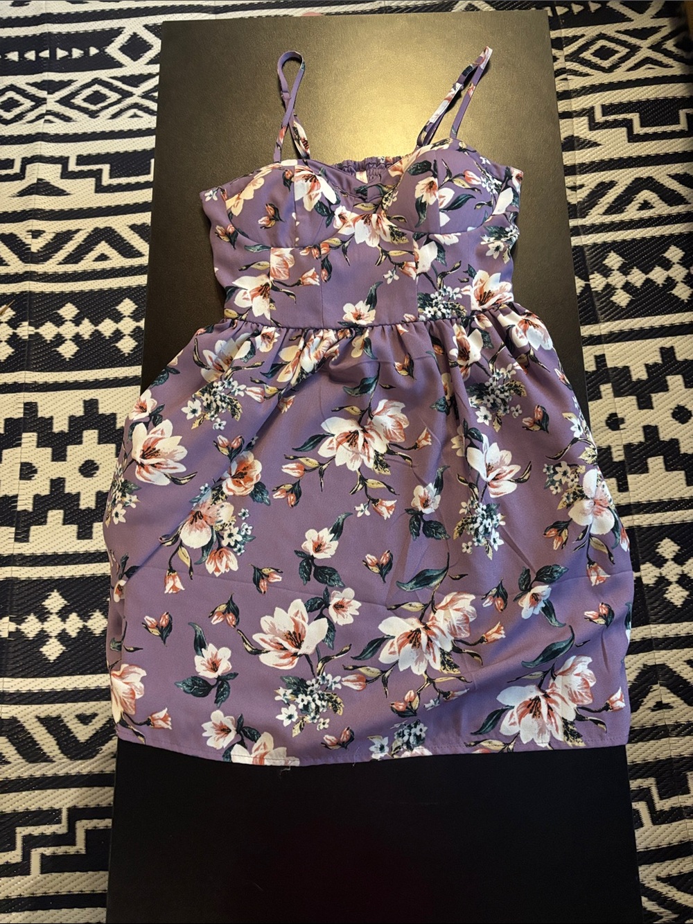 Xhilaration Purple Floral Spaghetti Strap Sundress